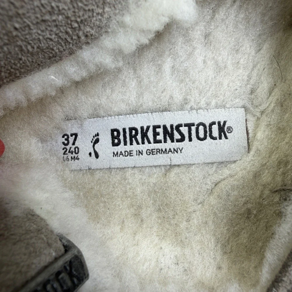 Birkenstock Arizona Shearling Sandals Womens 37 Taupe Suede Double Strap Slides